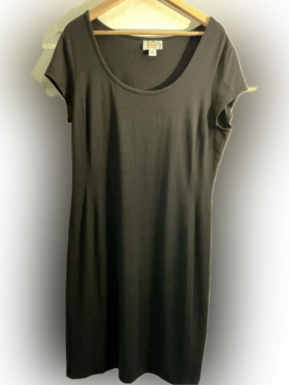 Talbots Petites Black Knit Shift Dress Large Petite Rayon Blend Minimalist